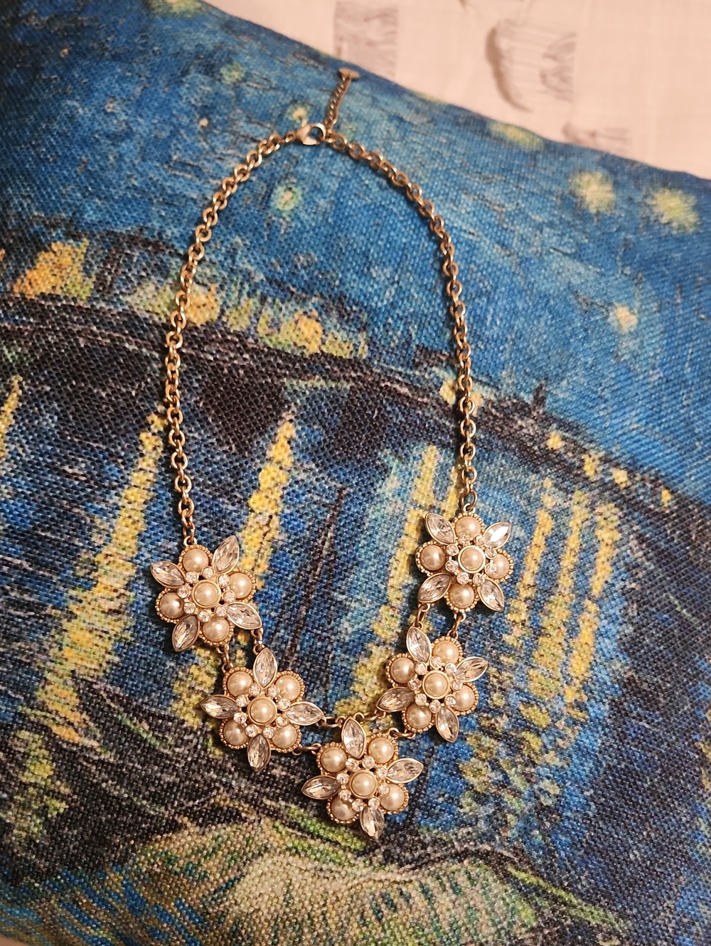 Gold-Tone Pearl & Crystal Flower Statement Necklace - Women Jewelry